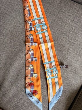 Orange & Light Blue Carousel Silk Twilly
